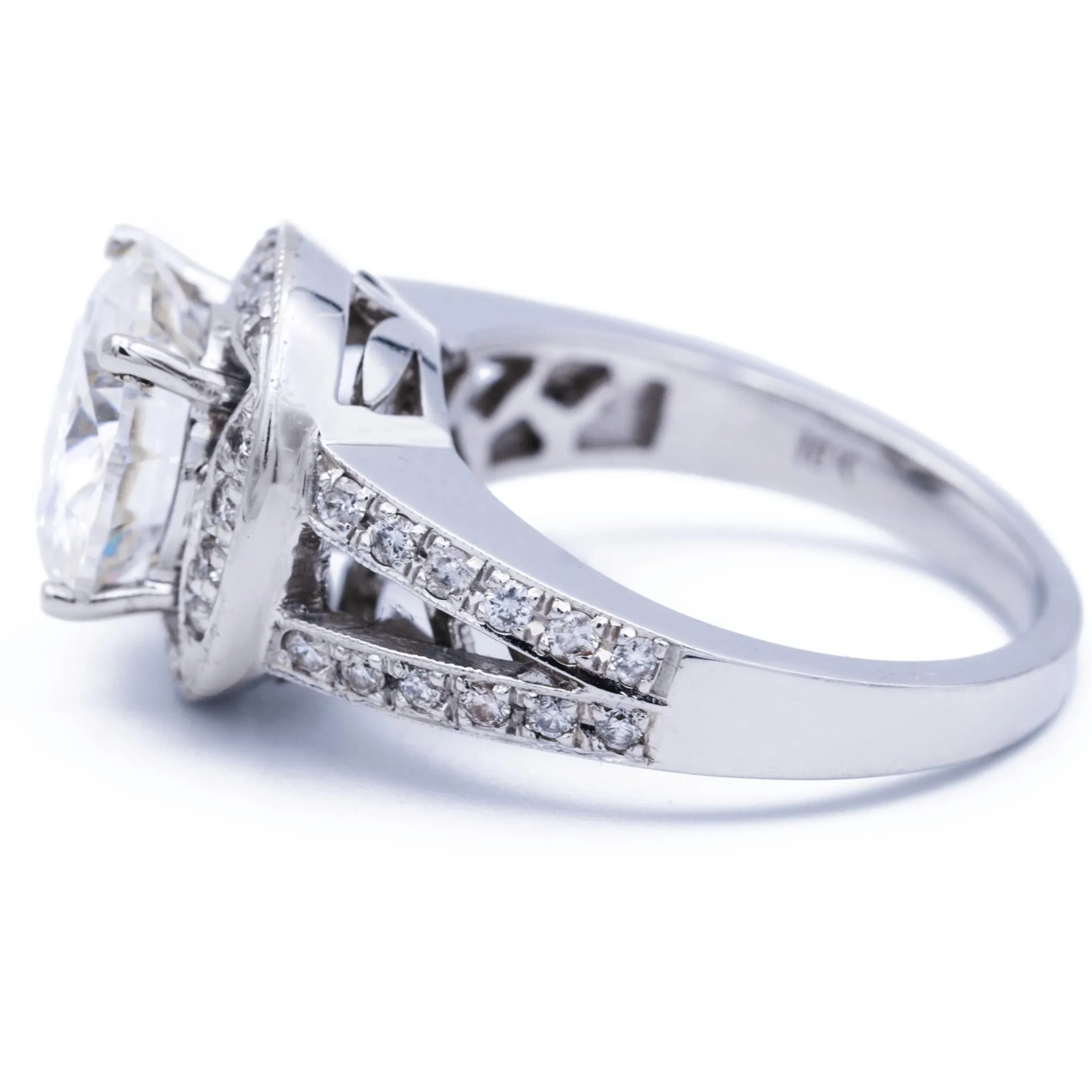 10mm Round Moissanite and Diamond Halo 18K White Gold Ring