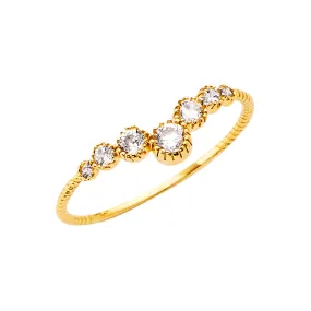 14K  Solid Gold CZ V Shape Stackable Anniversary Ring