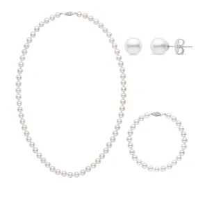 18 Inch 3 Piece Set of 6.0-6.5 mm AA  White Akoya Pearls