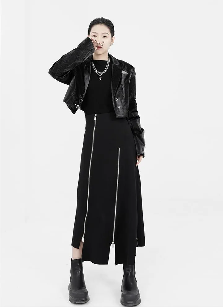 Asymmetric Zip Midi Skirt