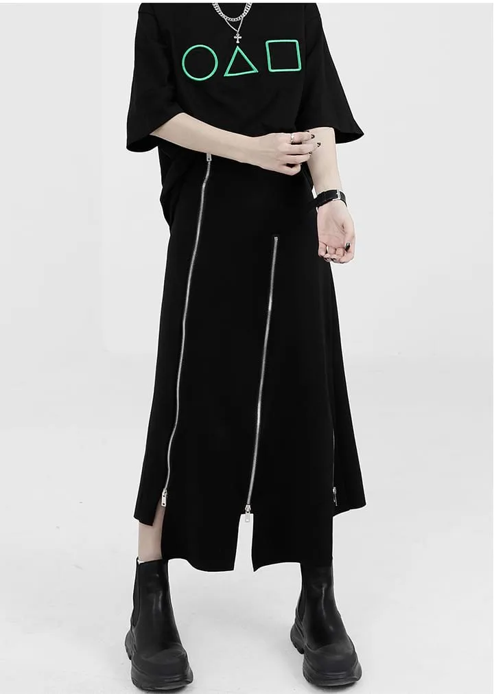 Asymmetric Zip Midi Skirt