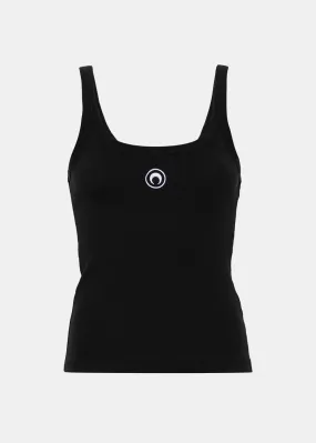 Black Crescent Moon-Embroidered Tank Top