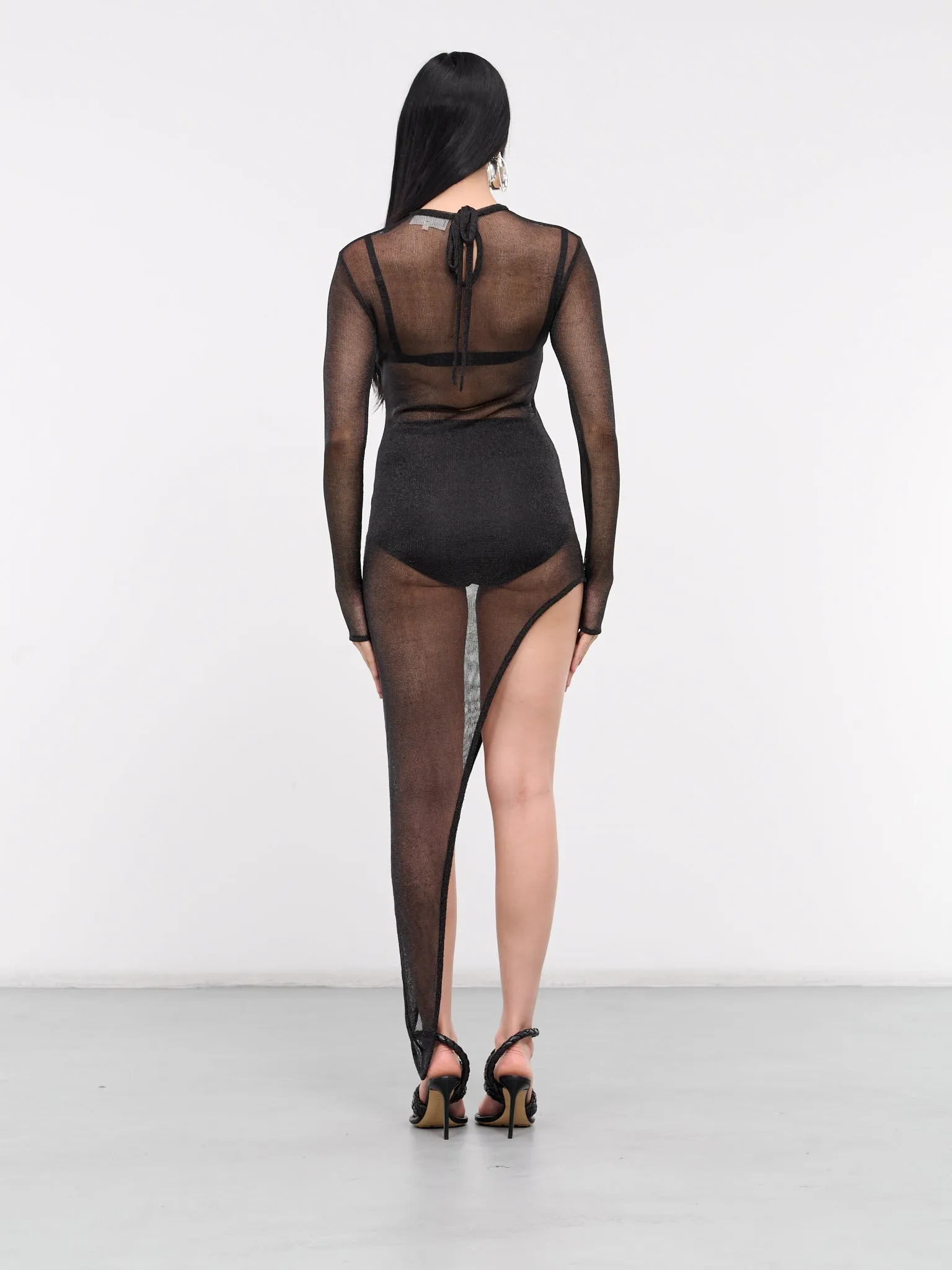 Boat Neck Slanted Mesh Dress (BNSMD-BLACK)