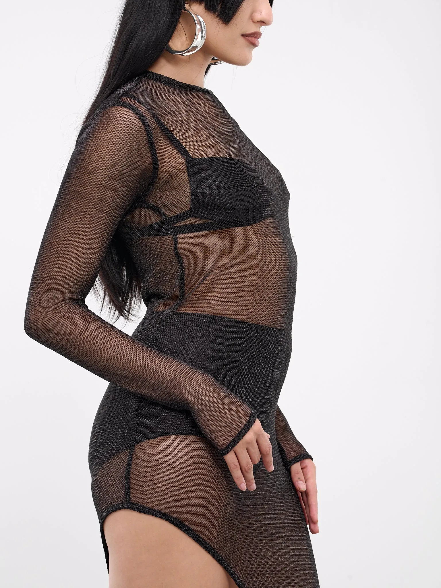 Boat Neck Slanted Mesh Dress (BNSMD-BLACK)