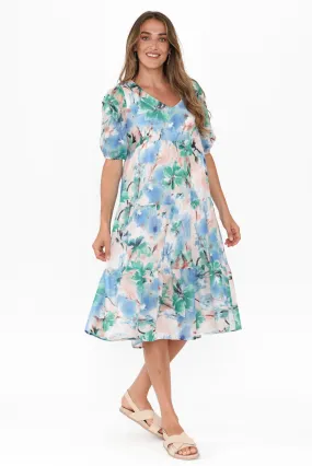 Cecca Blue Floral Cotton Tier Dress