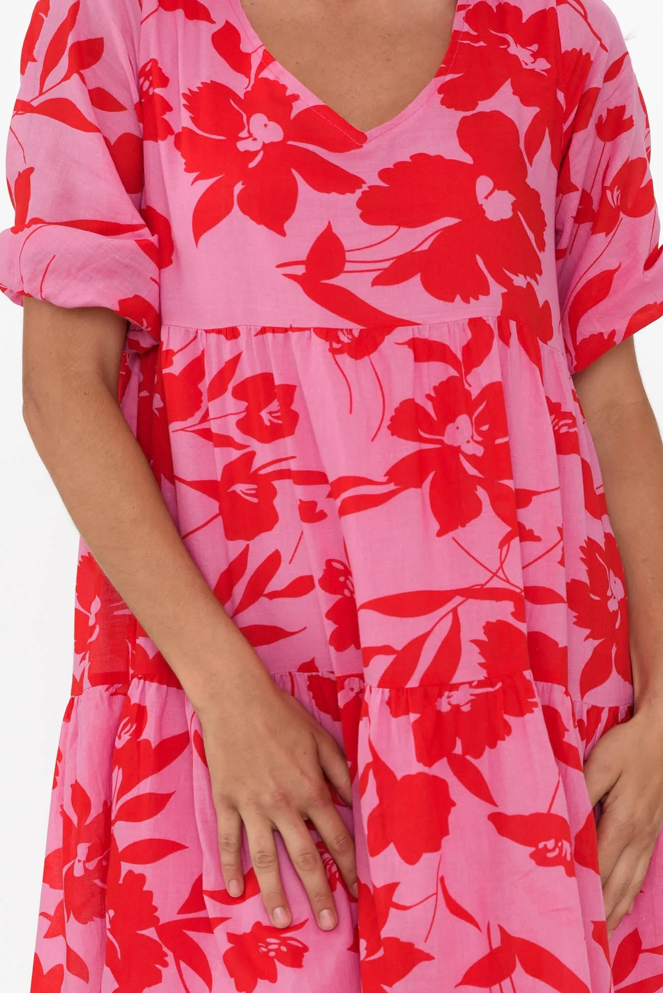 Cecca Pink Floral Cotton Tier Dress