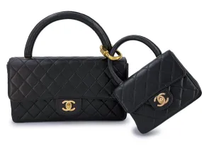 Chanel 1994 Vintage Parent Child Kelly Flap Set Black 24k GHW