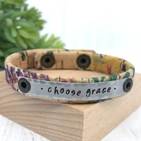 Cork Skinny 'Choose Grace' Natural Floral Bracelet, adjustable