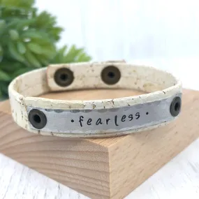 Cork Skinny 'Fearless' Sand White Bracelet, adjustable