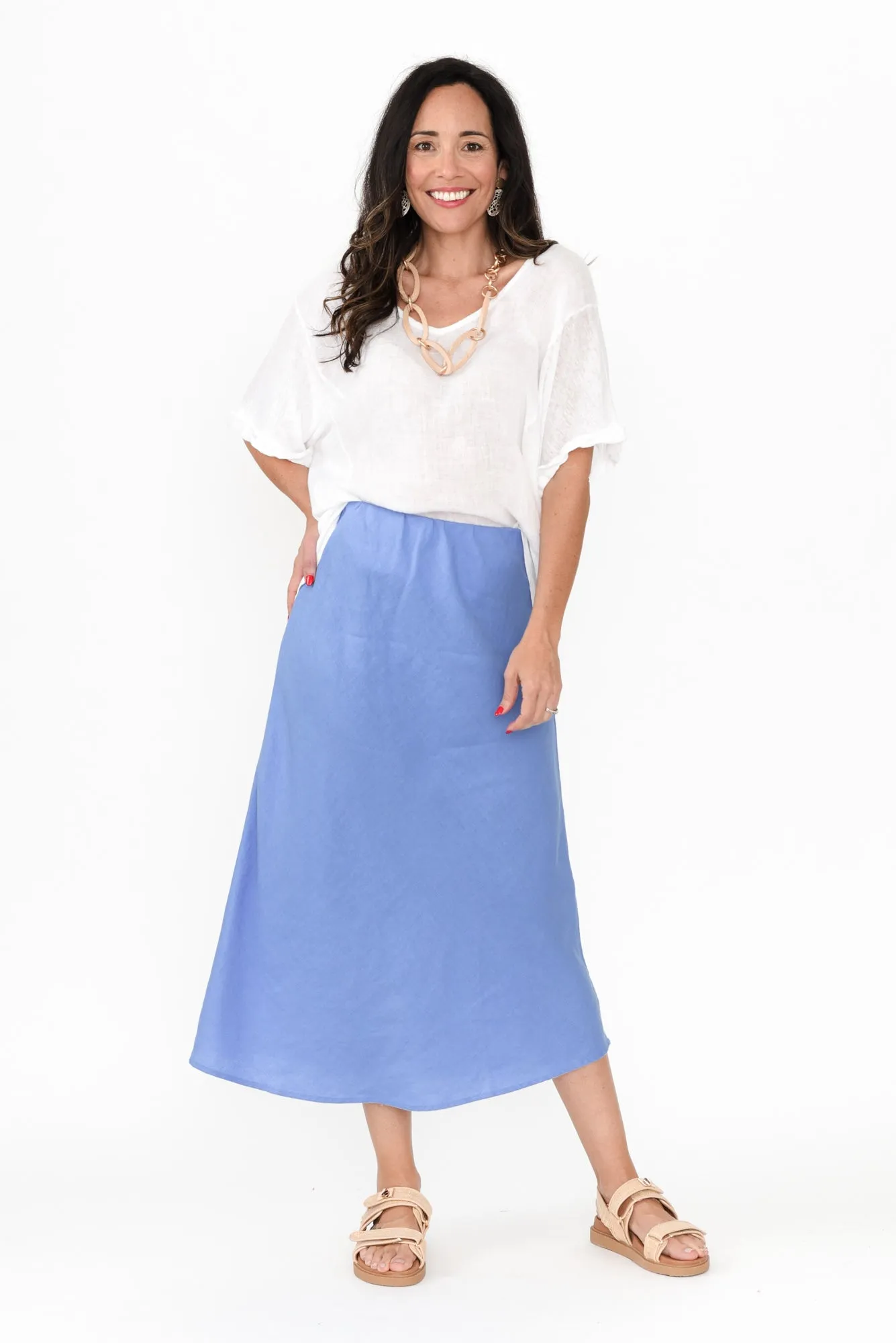 Eleni Blue Linen Blend Skirt