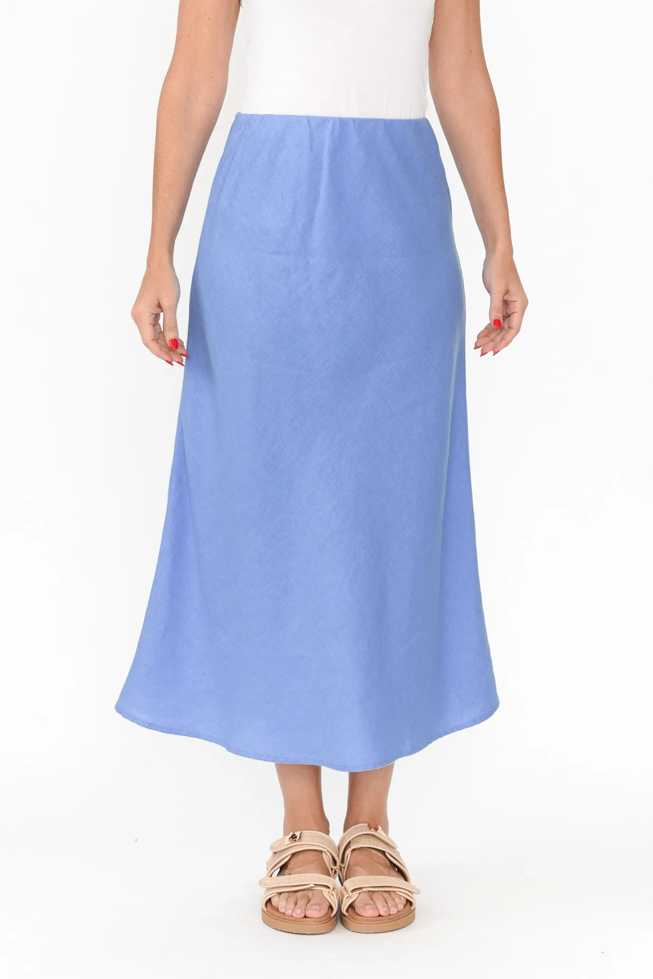 Eleni Blue Linen Blend Skirt