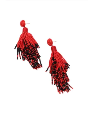 Felicite Beaded Tassel Earring Red Black