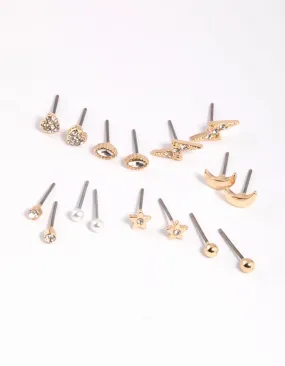 Gold Celestial Pearl Stud Earring 8-Pack