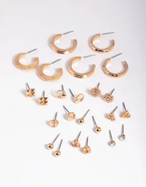 Gold Textured Stud & Hoop Earring 12-Pack