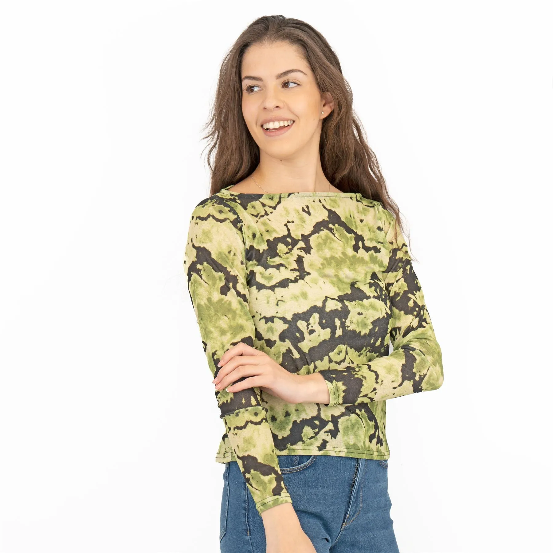 Karen Millen Green Abstract Print Long Sleeve Tops