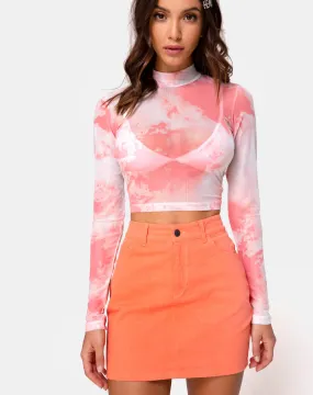 Lara Net Crop Top in Pink Tye Dye