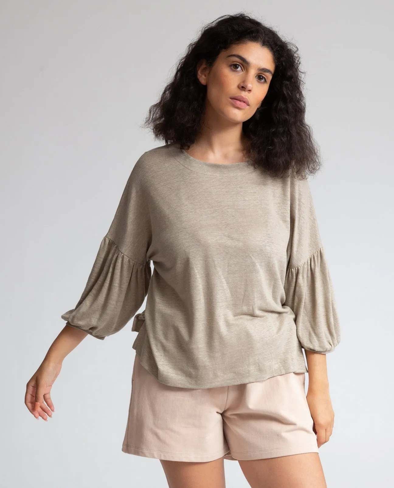 Livia Linen Jersey Top in Olive