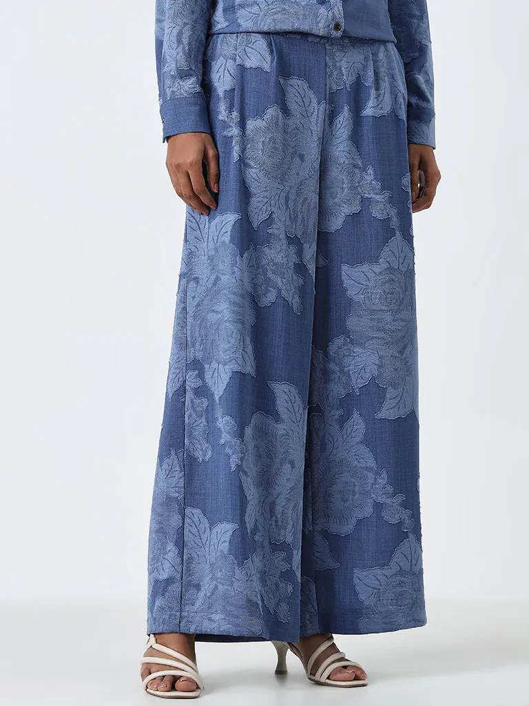 LOV Blue Floral Design High-Rise Palazzos