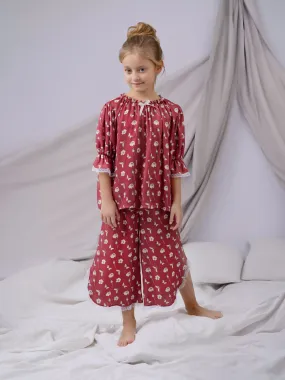 MELODY - GIRLS VISCOSE PYJAMA RED BUTTERFLIES