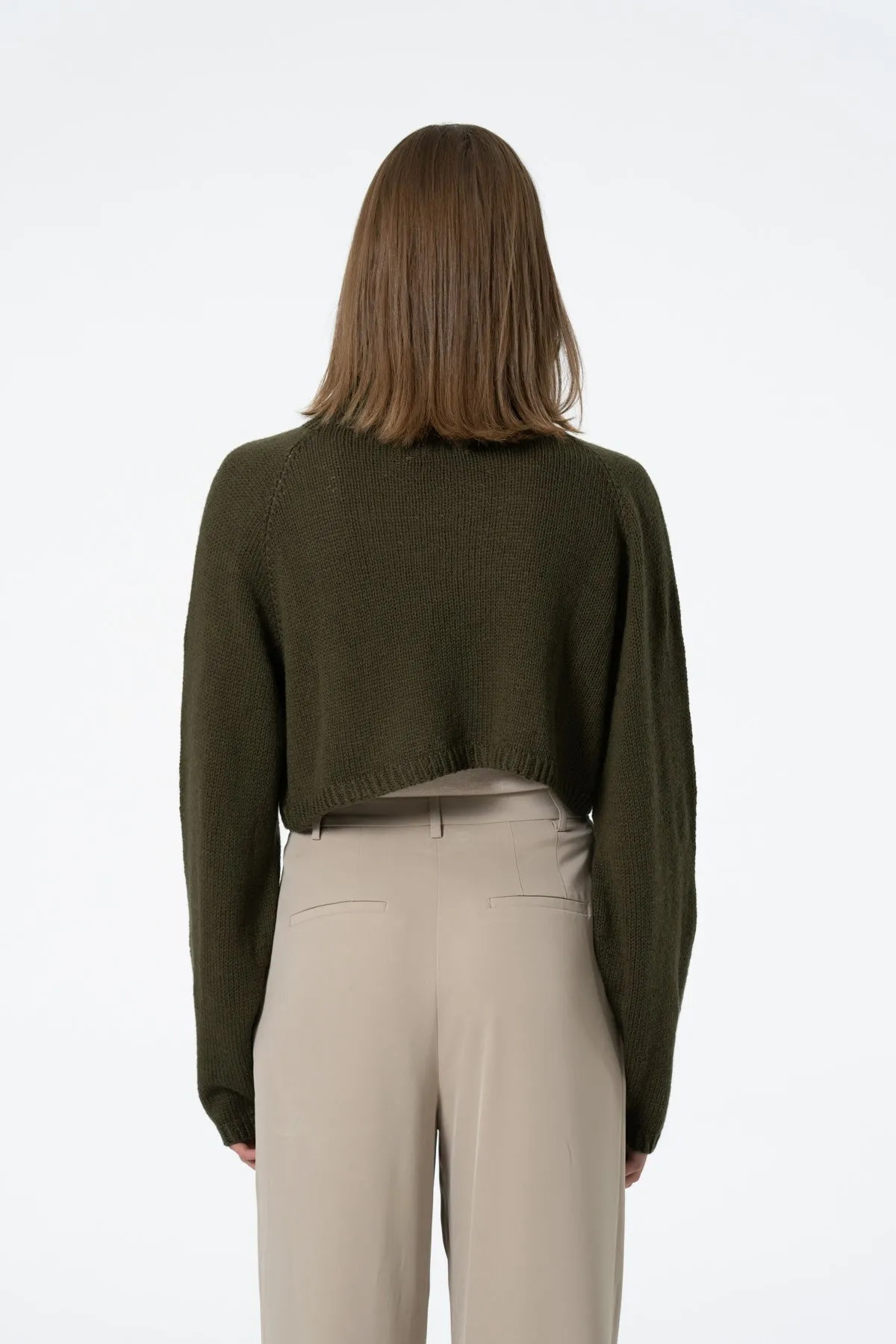 Merino Cropped Sweater in Olive Green