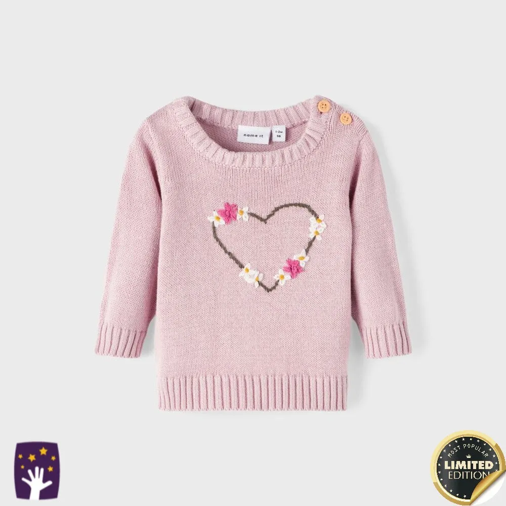 NME it Organic Cotton Heart Embroidery Sweater 11386