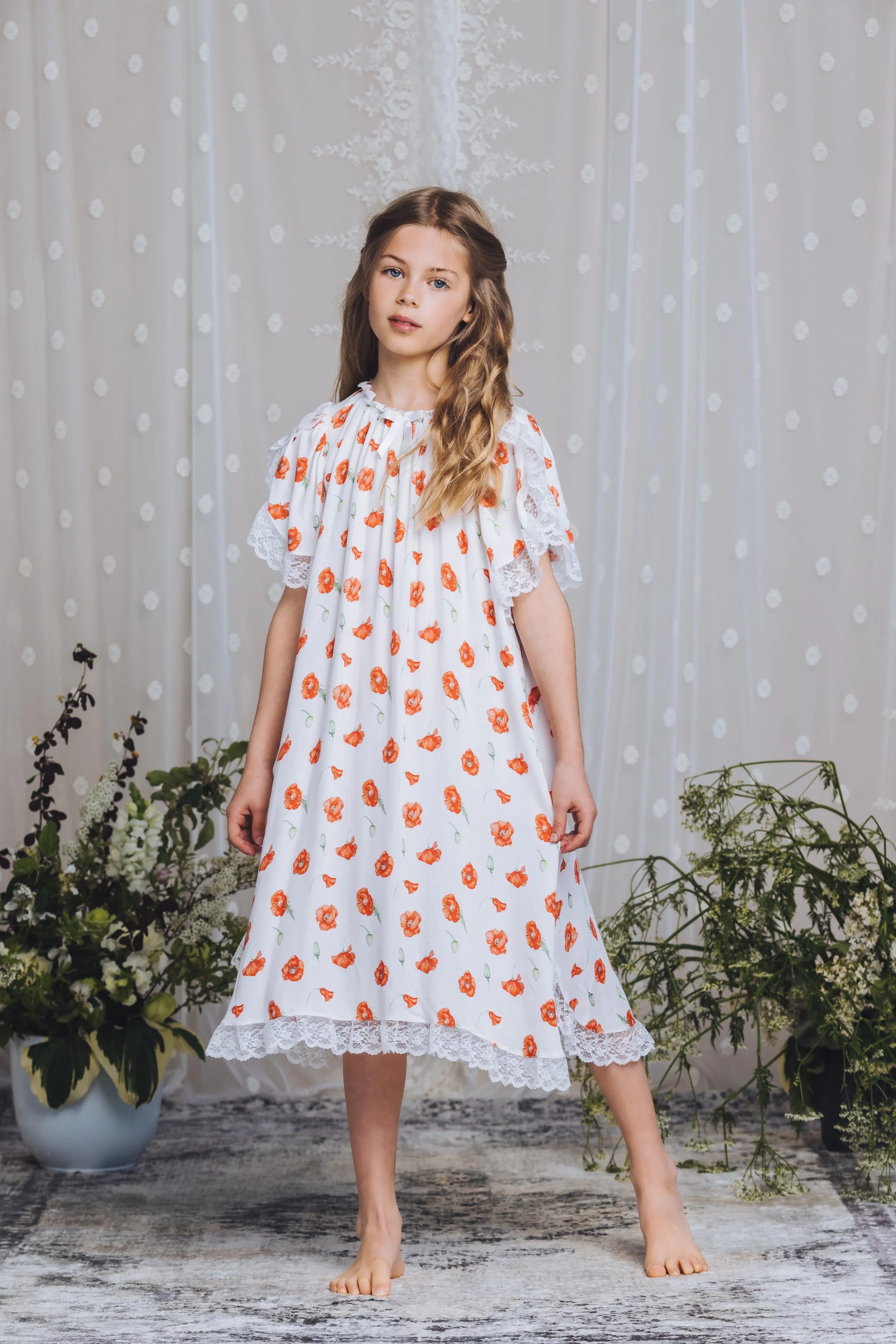 OLIVIA - GIRLS VISCOSE NIGHTDRESS POPPY PRINT