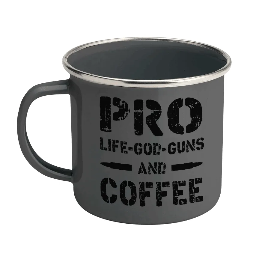 PRO Life-God-Guns AND Coffee Enamel Steel Mug 12 oz