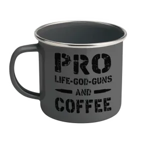 PRO Life-God-Guns AND Coffee Enamel Steel Mug 12 oz