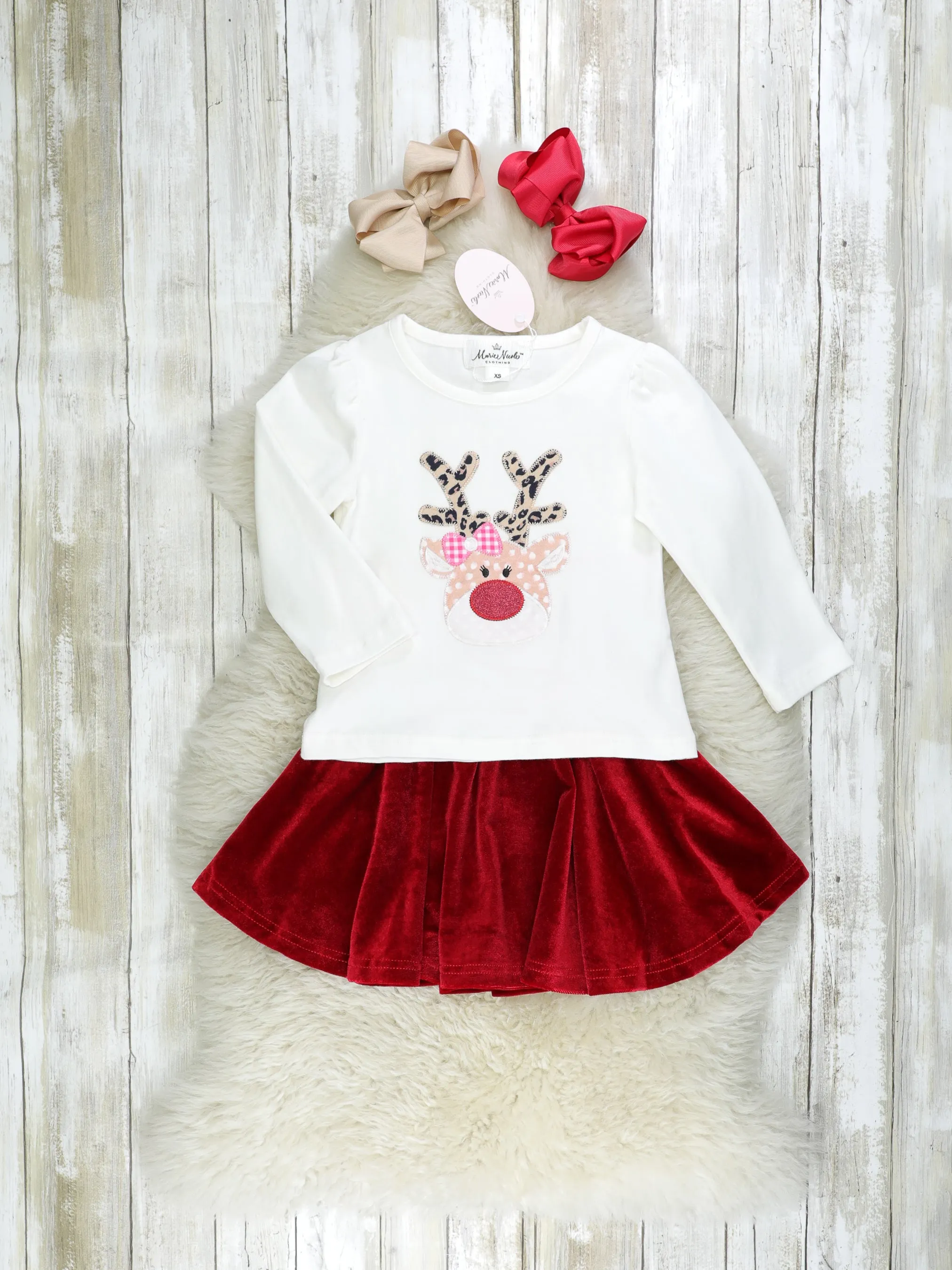 Red Reindeer Velvet Leopard Outfit