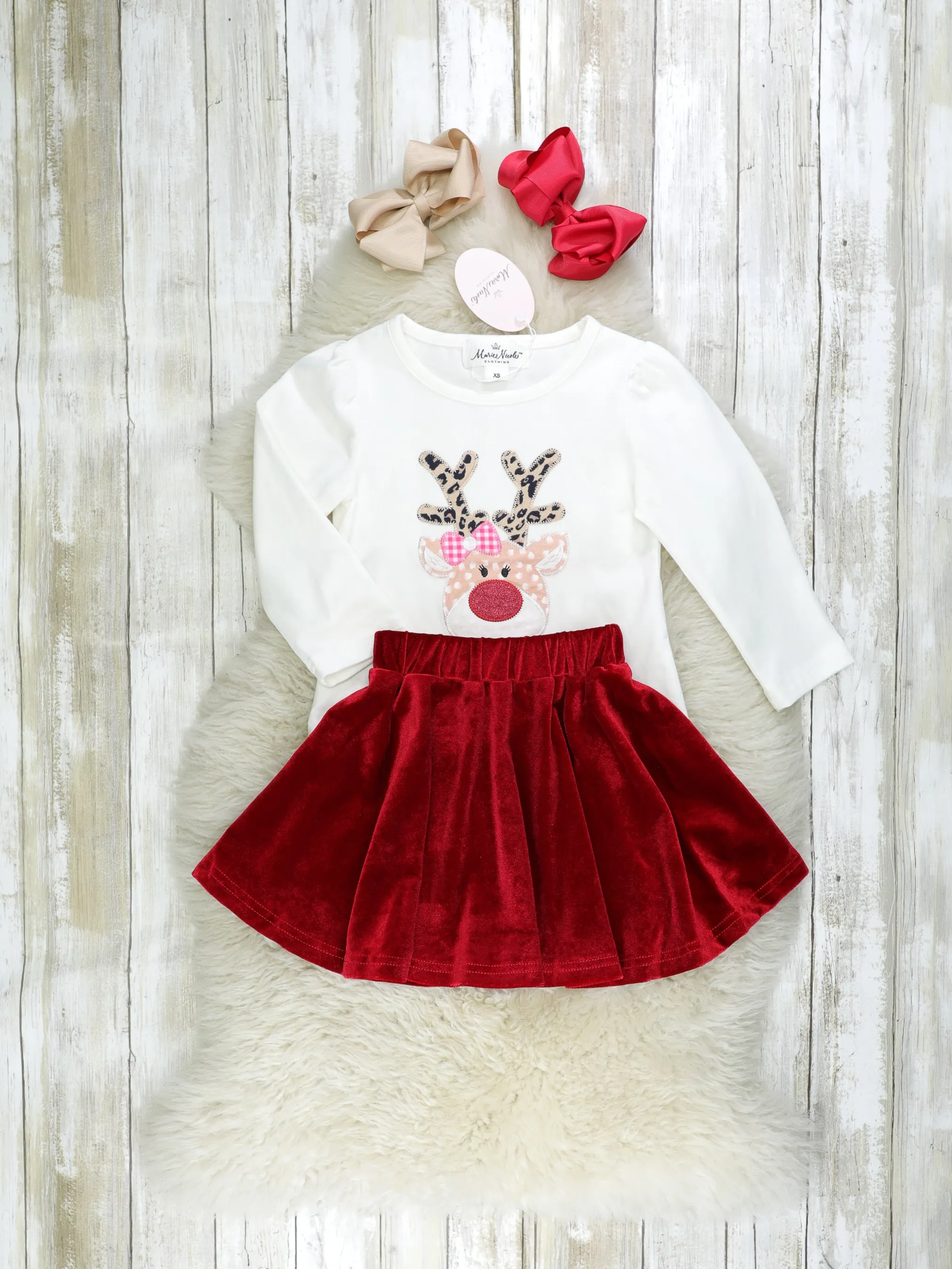 Red Reindeer Velvet Leopard Outfit