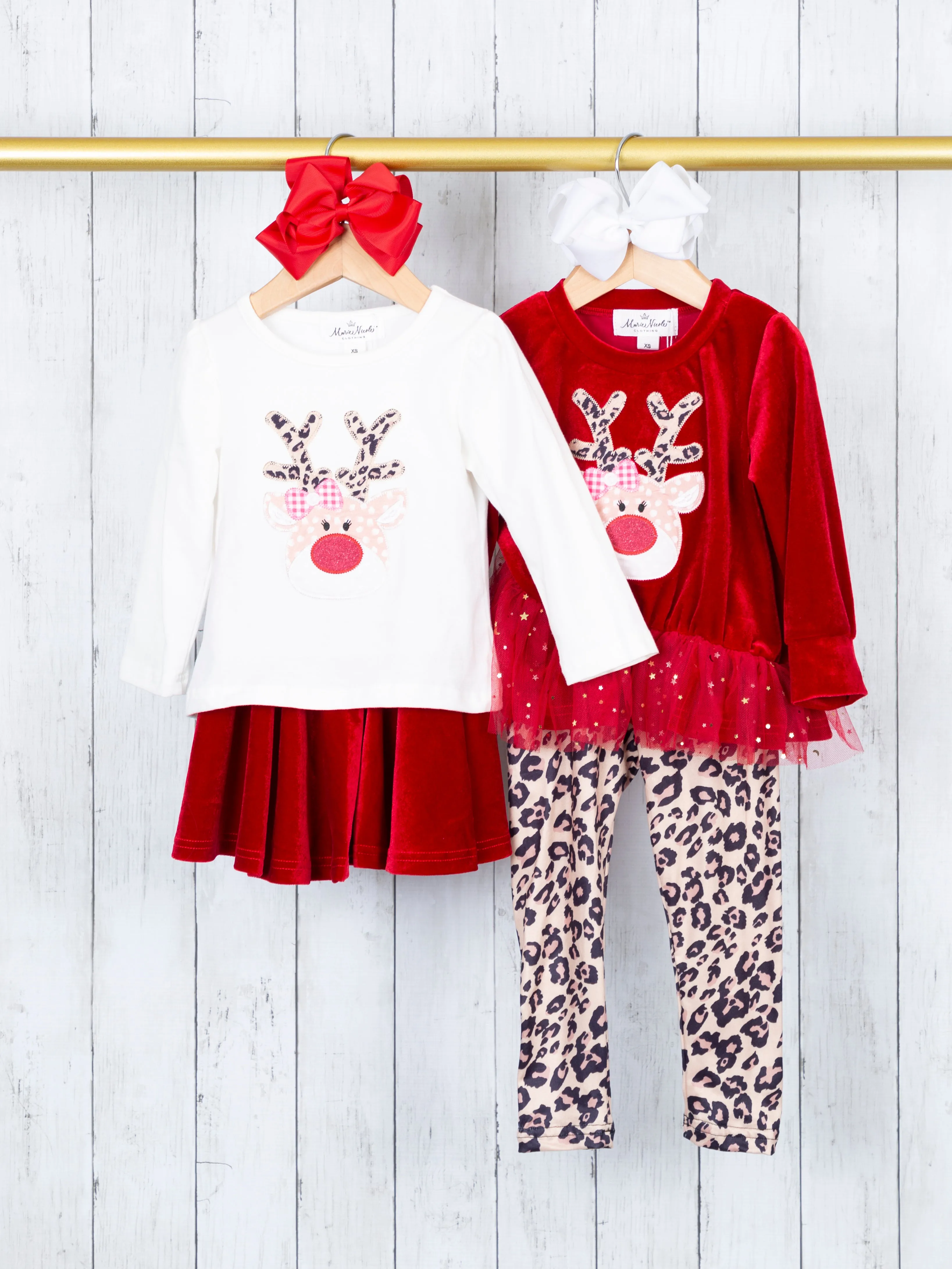 Red Reindeer Velvet Leopard Outfit