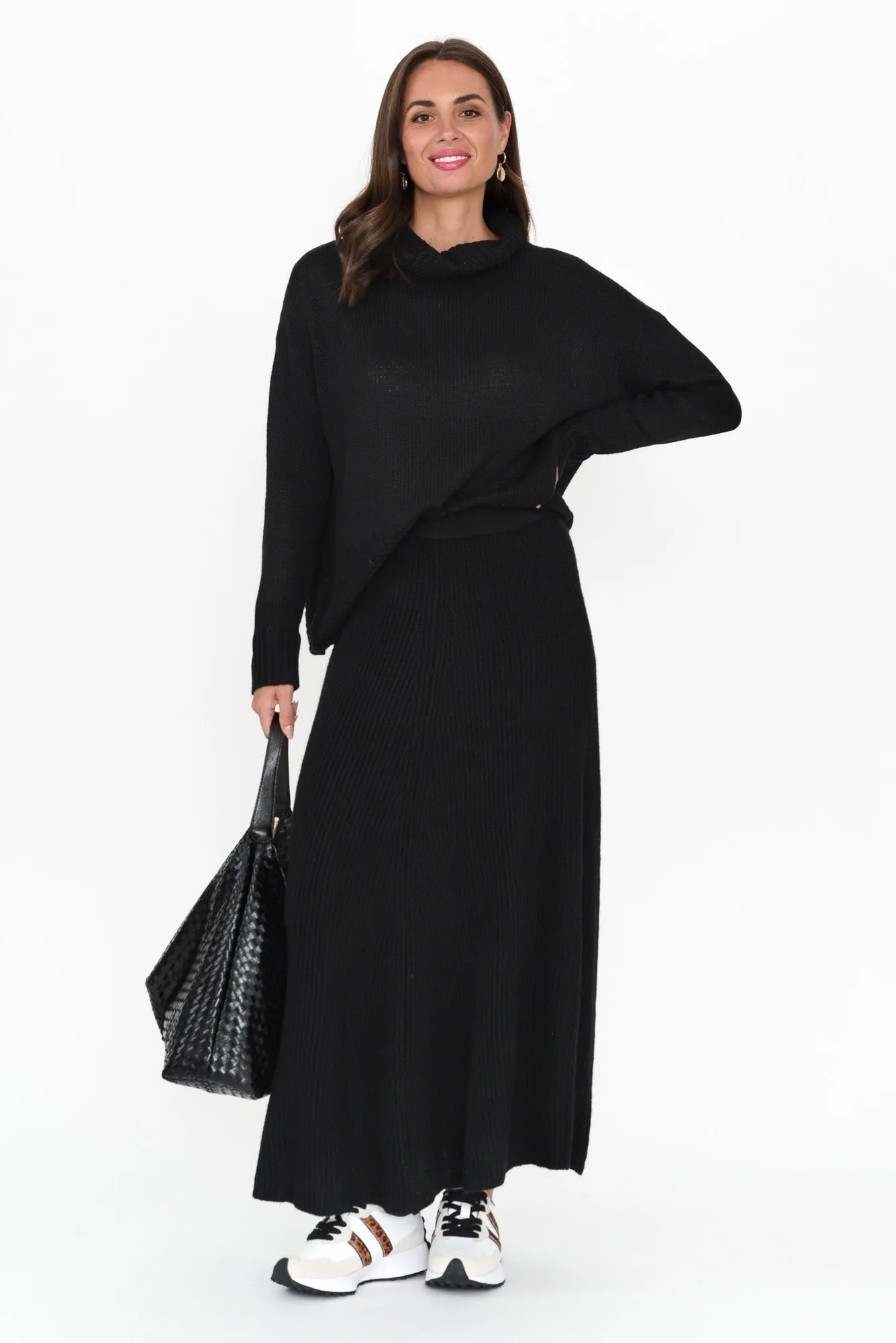 Roshni Black Knit Maxi Skirt