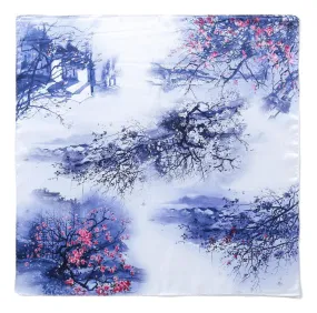 Silk Neckerchief Small Square Silk Scarf Blue Theme Floral Print XFD202