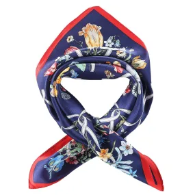 Silk Neckerchief Small Square Silk Scarf Navy Color Floral Print XFJ240