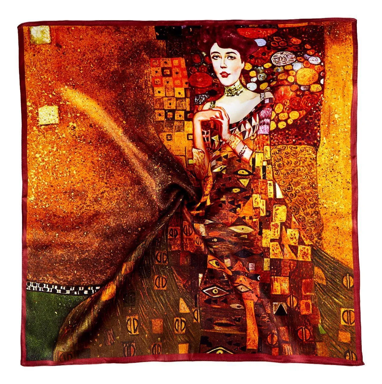 Silk Neckerchief Small Square Silk Scarf Portrait of Adele by Klimt XFJ404