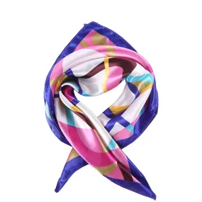 Small Square Satin Scarf Neckerchief Blue and Pink Geometric Print XAT021