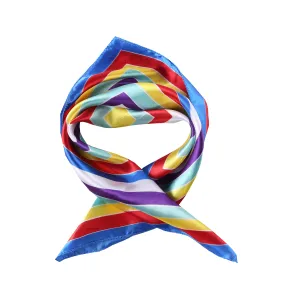 Small Square Satin Scarf Neckerchief Rainbow Color Striped Print XAT025