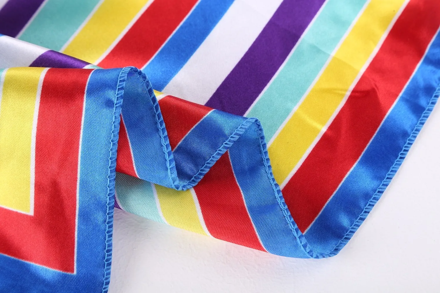 Small Square Satin Scarf Neckerchief Rainbow Color Striped Print XAT025