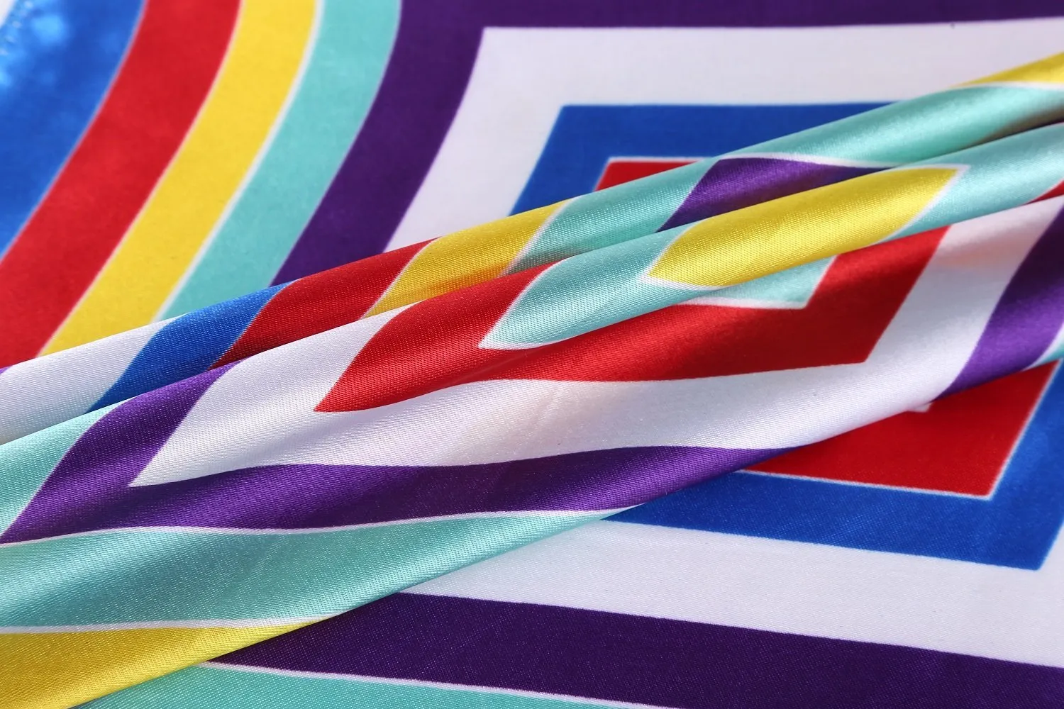 Small Square Satin Scarf Neckerchief Rainbow Color Striped Print XAT025