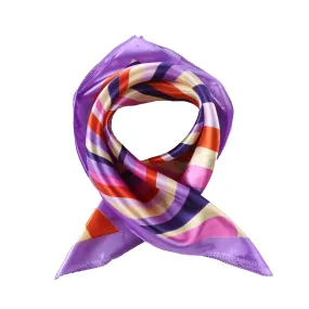 Small Square Satin Scarf Neckerchief Violet Color Curves Print XAT027