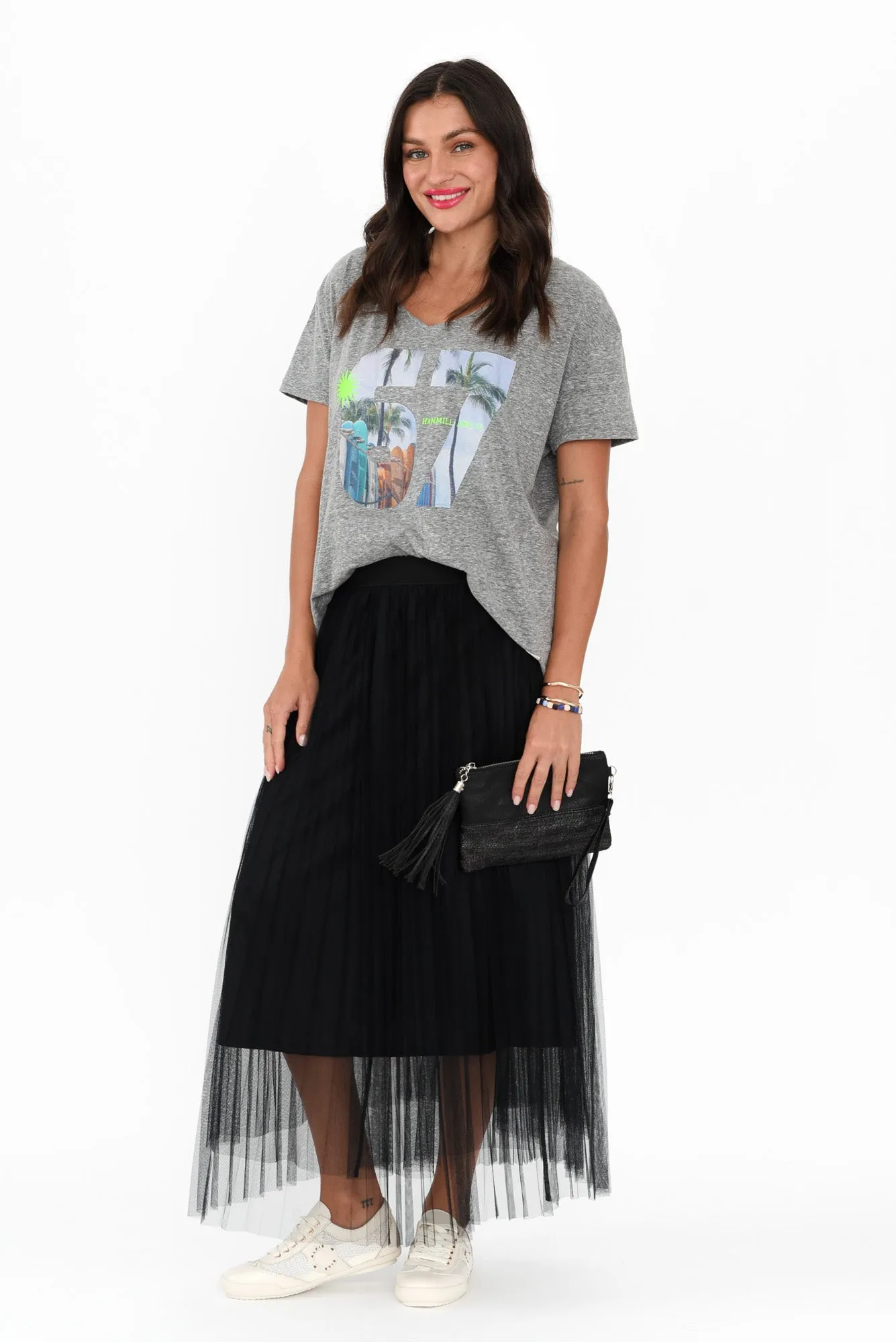 Sway Black Mesh Midi Skirt