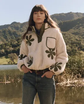 The Patch Pocket Countryside Pullover with Daisy Applique. -- Cream with Army