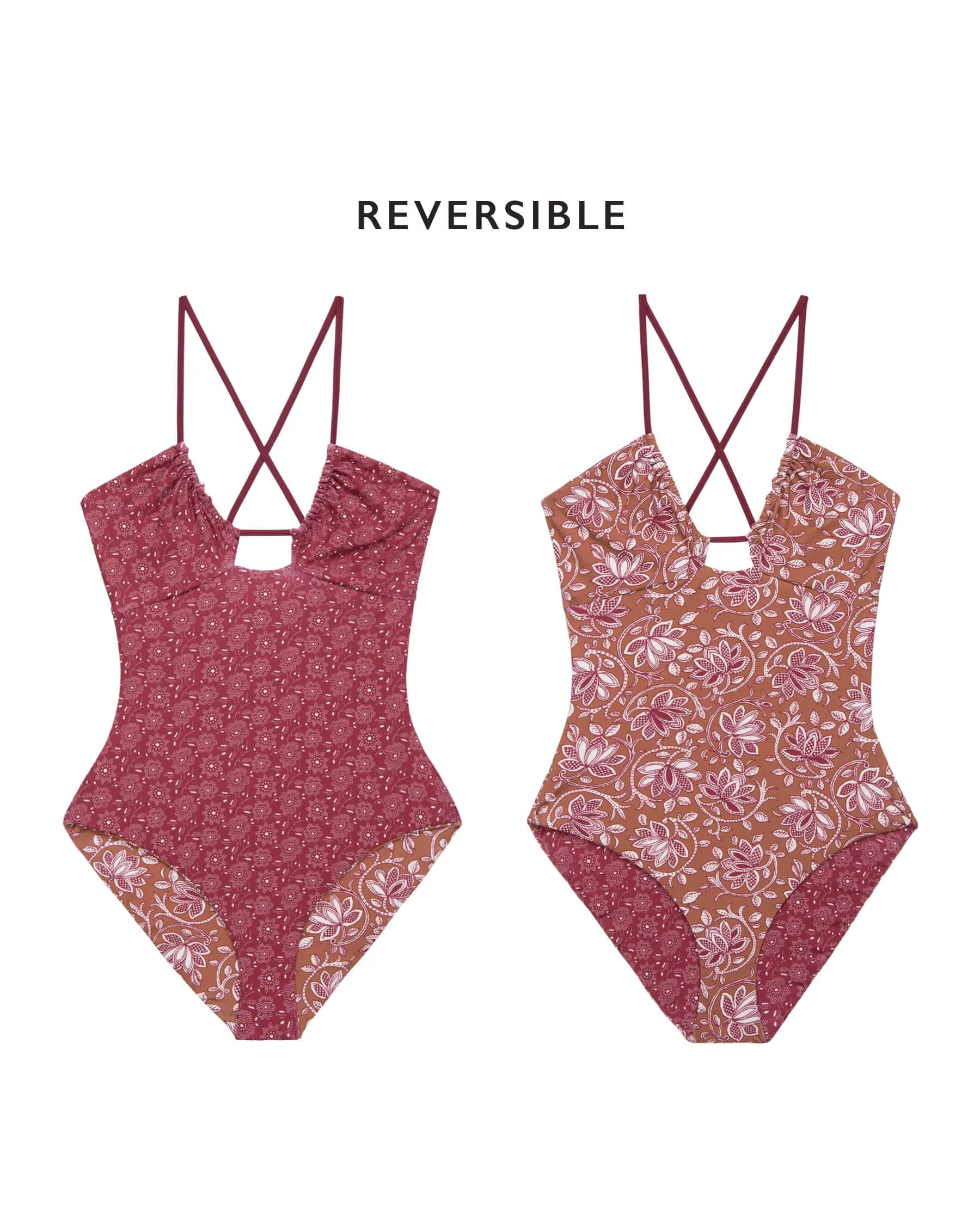 The Reversible Keyhole One Piece. -- Ruby Bandana Daisy and Golden Sand Oasis