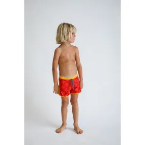 Toddler Soft Shorts for Swim in Red Breadfruit Bandana