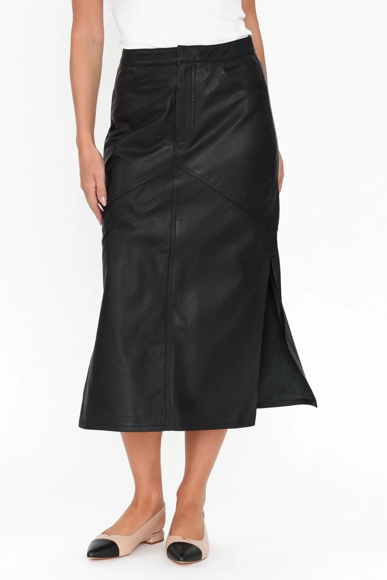 Underground Black Leather Split Skirt