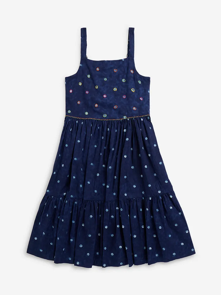 Utsa Kids Indigo Tie and Dye Cotton Tiered Dress - (8 -14yrs)