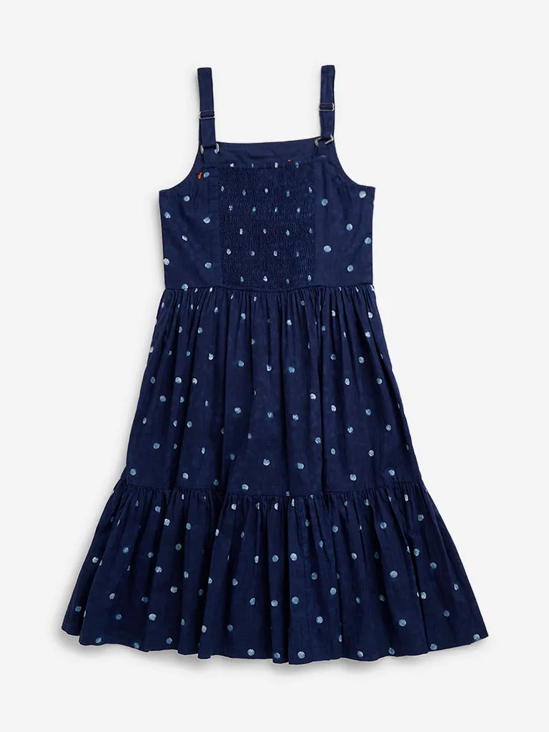 Utsa Kids Indigo Tie and Dye Cotton Tiered Dress - (8 -14yrs)