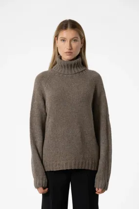 Yak Handknit Turtleneck in Oat Brown