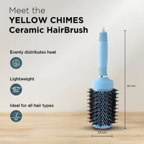 Yellow Chimes Hair Brush with Ion-Infused Thermal Ceramic Technology, Anti-Static Boar Bristles, Additional Styling Tip, Adds Volume and Shine, Blow Drying, Straightening, Curling Round Brush